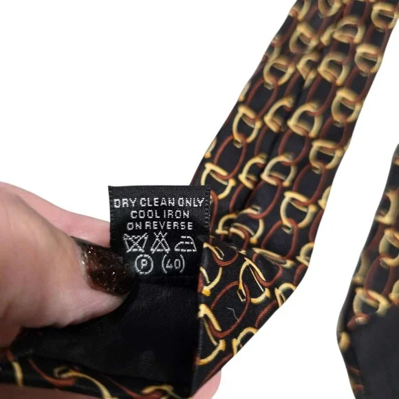 PAOLO GUCCI Silk Tie Equestrian‎ Bit Pattern Black Gold Red Designer Mens